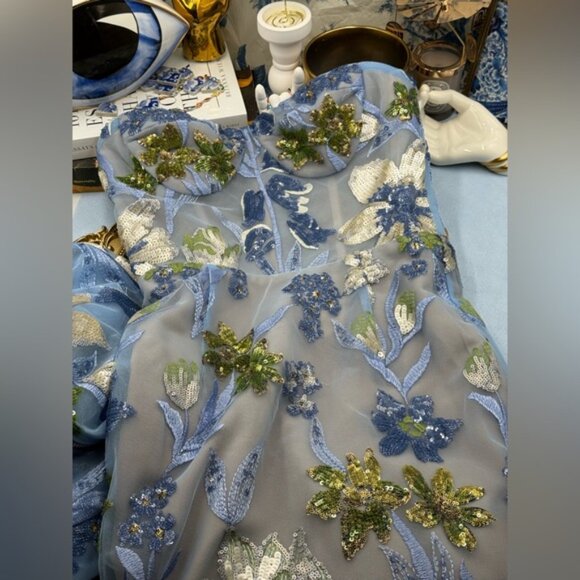 🆕 BRONX & BANCO 🧿 NWOT Dahlia Floral Gown, Baby Blue Multi Maxi - Sz XS US 2 - Picture 14 of 16